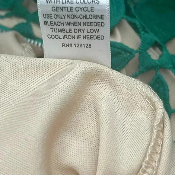 Ryan Michelle Dress Sz Petitie Meduim PM Green Floral Lace Fit Flare Midi Tirerd - Picture 6 of 8